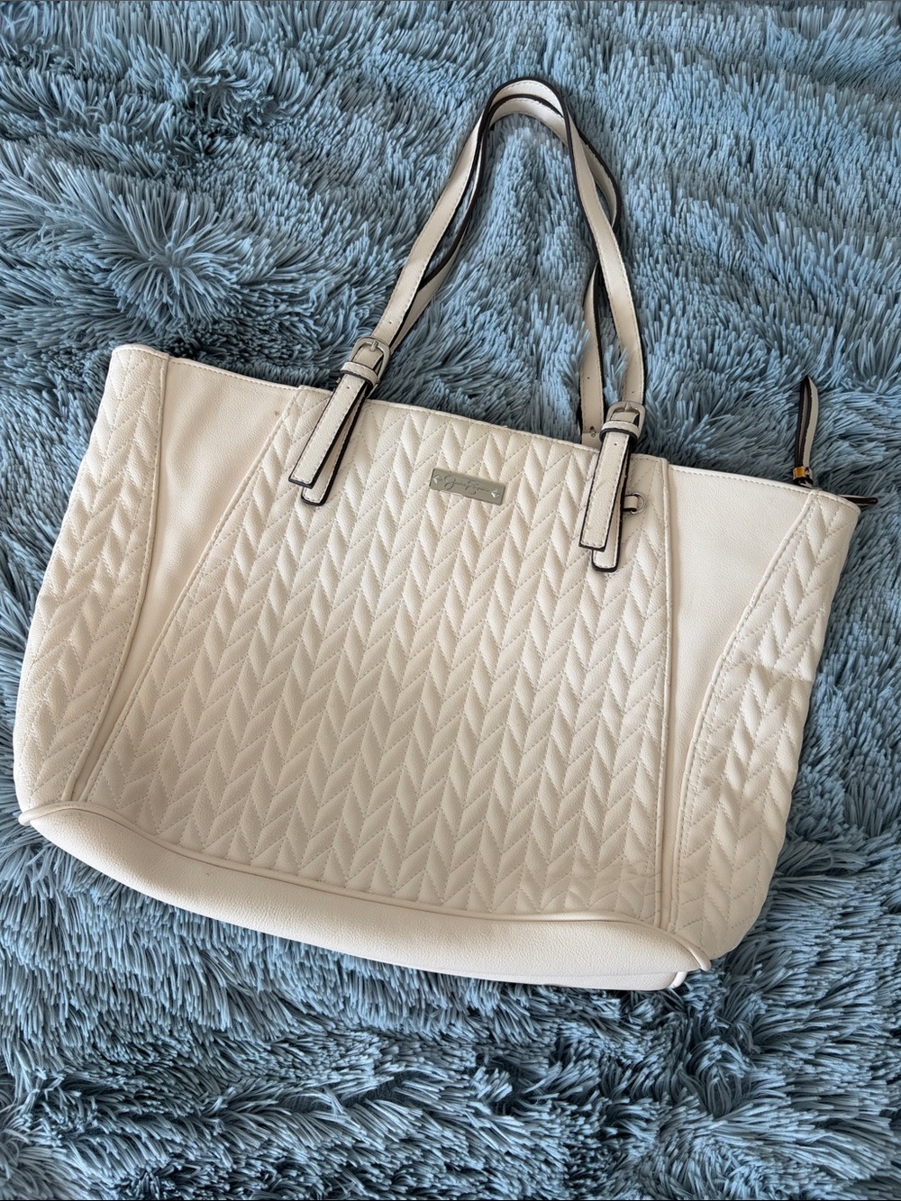 Jessica Simpson Quilted Faux Leather Tote Bag Zippered Pockets Shoulder Bag